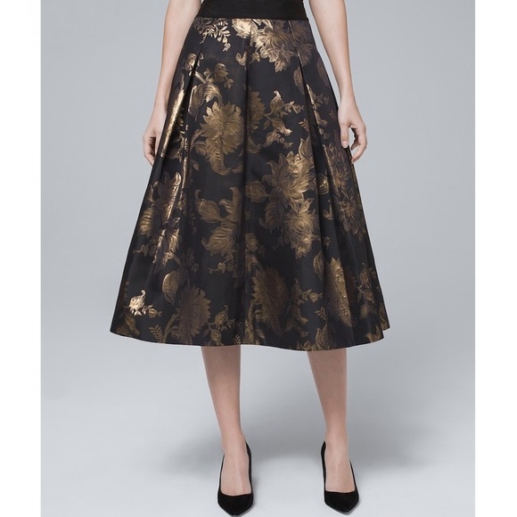 White House Black Market Dresses & Skirts - WHBM PETITE METALLIC FLORAL MIDI SKIRT